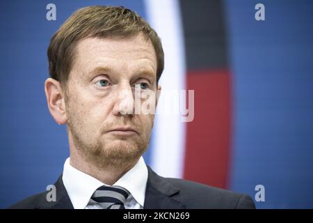 Le premier ministre d'État de Saxe, Michael Kretschmer, est photographié lors d'une conférence de presse à la suite d'une réunion de direction d'un parti au siège de la CDU à Berlin, en Allemagne, sur 20 septembre 2021. (Photo par Emmanuele Contini/NurPhoto) Banque D'Images