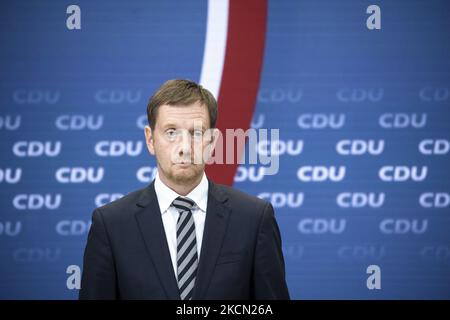 Le premier ministre d'État de Saxe, Michael Kretschmer, est photographié lors d'une conférence de presse à la suite d'une réunion de direction d'un parti au siège de la CDU à Berlin, en Allemagne, sur 20 septembre 2021. (Photo par Emmanuele Contini/NurPhoto) Banque D'Images