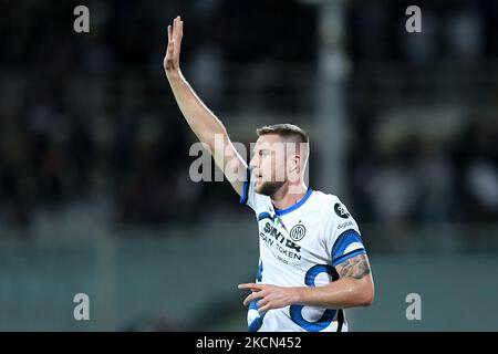 Milan Skriniar de FC Internazionale gestes pendant la série Un match entre ACF Fiorentina et FC Internazionale au Stadio Artemio Franchi, Florence, Italie, le 21 septembre 2021. (Photo de Giuseppe Maffia/NurPhoto) Banque D'Images