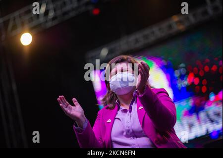 Secrétaire aux sports et aux loisirs IDRD Blanca Duran lors d'un événement de bienvenue aux athlètes paralympiques de Colombie qui ont participé aux Jeux paralympiques de Tokyo 2020+1, à Bogota, en Colombie, sur 21 septembre 2021. (Photo par Sebastian Barros/NurPhoto) Banque D'Images