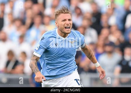 Ciro immobile de SS Lazio pendant la série Un match entre SS Lazio et AS Roma au Stadio Olimpico, Rome, Italie, le 26 septembre 2021. (Photo de Giuseppe Maffia/NurPhoto) Banque D'Images