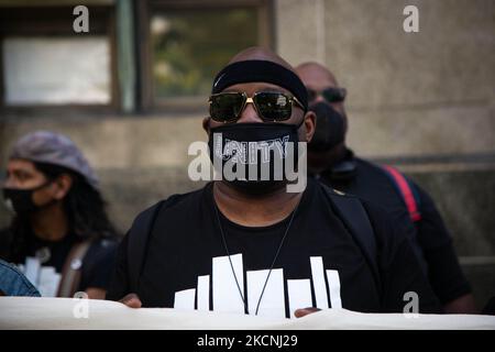 Des militants se sont rassemblés au palais de justice de Manhattan, sur 27 septembre 2021, pour dénoncer les conditions de l'île Rikers. (Photo de Karla Ann Cote/NurPhoto) Banque D'Images