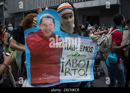 Manifestation pour la dépénalisation de l'avortement pendant la Journée mondiale d'action pour l'avortement légal et sûr en Amérique latine et dans les Caraïbes à Caracas. On 28 septembre 2021. (Photo de Jonathan Lanza/NurPhoto) Banque D'Images