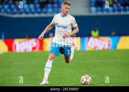 Dmitri Chistyakov de Zenit en action pendant le match H de la Ligue des champions de l'UEFA entre Zenit Saint-Pétersbourg et Malmo FF sur 29 septembre 2021 à l'arène Gazprom à Saint-Pétersbourg, en Russie. (Photo de Mike Kireev/NurPhoto) Banque D'Images