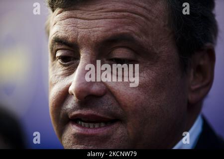 Candidat de centre-gauche pour les prochaines élections municipales à Rome, Carlo Calenda est vu lors de la clôture de sa campagne électorale mayonnaise sur la Piazza del Popolo à Rome sur 1 octobre 2021. (Photo de Christian Minelli/NurPhoto) Banque D'Images