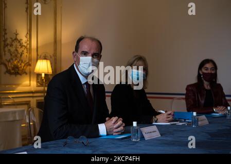Le Premier ministre français Jean Castex à Matignon lors du sommet avec la vice-présidente colombienne et ministre des Affaires étrangères Marta Lucía Ramirez de Rincon, à Paris, en 5 octobre 2021. (Photo par Andrea Savorani Neri/NurPhoto) Banque D'Images