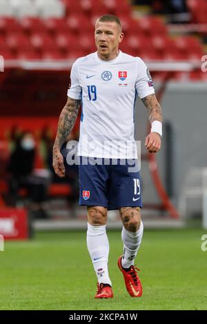 Juraj Kucka, de Slovaquie, regarde pendant la coupe du monde de la FIFA, Qatar 2022, le match européen de qualification du groupe H entre la Russie et la Slovaquie sur 8 octobre 2021 à l'Ak bars Arena de Kazan, Russie. (Photo de Mike Kireev/NurPhoto) Banque D'Images