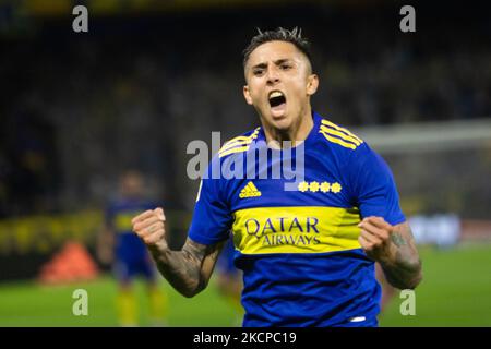 Agustin Almendra de Boca Juniors célèbre après avoir inscrit le deuxième but de son équipe lors d'un match entre Boca Juniors et Leus dans le cadre de Torneo Liga Profesional 2021 à l'Estadio Alberto J. Armando sur 9 octobre 2021 à Buenos Aires, en Argentine. (Photo de Matías Baglietto/NurPhoto) Banque D'Images