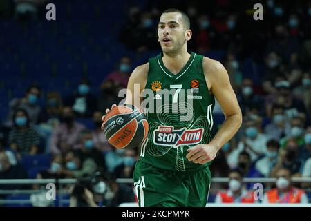 Lefteris Bochoridis de Panathinaikos OPAP pendant le match de la saison régulière Euroligue des compagnies aériennes turques Round 4 entre Real Madrid et Panathinaikos OPAP Athènes au Centre Wizink sur 15 octobre 2021 à Madrid, Espagne (photo par Oscar Gonzalez/NurPhoto) Banque D'Images