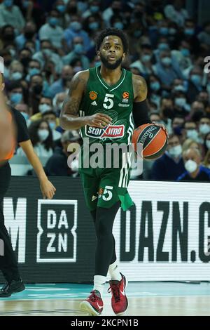 Daryl Macon de Panathinaikos OPAP pendant le match de la saison régulière EuroLeague 4 des compagnies aériennes turques entre Real Madrid et Panathinaikos OPAP Athènes au Centre Wizink sur 15 octobre 2021 à Madrid, Espagne (photo par Oscar Gonzalez/NurPhoto) Banque D'Images