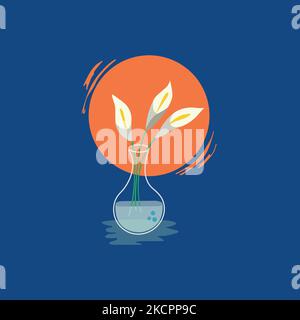 Calla Lilies dans un bol en verre sur fond bleu Illustration de Vecteur