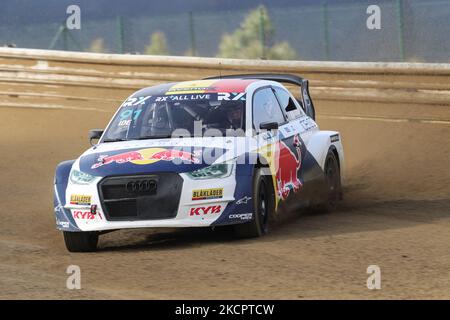 Enzo IDE (bel) dans Audi S1 de KYB EKS JC en action pendant World RX of Portugal 2021, au circuit international de Montalegre, le 17 octobre 2021 à Montalegre, Portugal. (Photo de Paulo Oliveira / NurPhoto) Banque D'Images