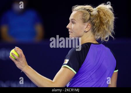 Katerina Siniakova de la République tchèque pendant les singles féminin série de 32 match de tennis de la WTA 500 VTB coupe du Kremlin 2021 Tournoi international de tennis contre Anet Kontaveit d'Estonie au Palais Luzhniki des Sports sur 19 octobre 2021 à Moscou, Russie. (Photo de Mike Kireev/NurPhoto) Banque D'Images