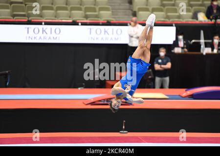 Thomas Grasso (Italie) étage pendant le Championnat du monde de gymnastique artistique 2021 - hommes qualificatifs sur 20 octobre 2021 au Gymnasium général de Kitakyushu à Kitakyushu, Japon (photo de Filippo Tomasi/LiveMedia/NurPhoto) Banque D'Images