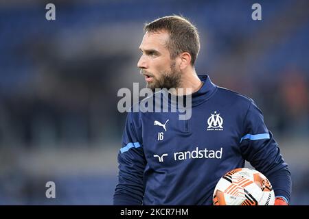 Pau Lopez de l'Olympique de Marseille se présente lors du match de l'UEFA Europa League Group E entre SS Lazio et l'Olympique de Marseille au Stadio Olimpico, Rome, Italie, le 21 octobre 2021. (Photo de Giuseppe Maffia/NurPhoto) Banque D'Images