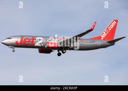 Un Boeing Jet2 737 débarque à l'aéroport de Newcastle, en Angleterre, le jeudi 21st octobre (photo de Robert Smith/MI News/NurPhoto) Banque D'Images