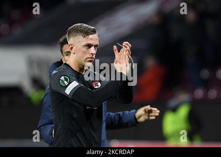 Portrait de Jesper Karlsson pendant le jeu CFR Cluj vs Alkmaar Zaanstreek (AZ Alkmaar),UEFA Europa Conference League - Groupe D, Dr. Constantin Radulescu Stadium, Cluj-Napoca, Roumanie, 21 octobre 2021 (photo de Flaviu Buboi/NurPhoto) Banque D'Images