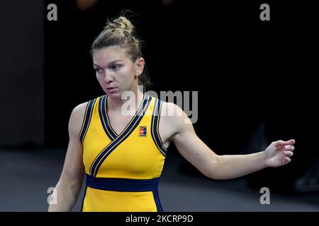 Portrait de Simona Halep - en action pendant son match contre Varvara Gracheva le sixième jour de Transylvanie Open: Tournoi WTA 250 tenu à BT Arena, Cluj - Napoca - 28 octobre 2021 (photo de Flaviu Buboi/NurPhoto) Banque D'Images
