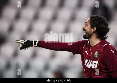 Sassuolo gardien de but Andrea Consigli (47) gestes pendant la série Un match de football n.10 JUVENTUS - SASSUOLO sur 27 octobre 2021 au stade Allianz à Turin, Piémont, Italie. Résultat final: Juventus-Sassuolo 1-2. (Photo de Matteo Bottanelli/NurPhoto) Banque D'Images