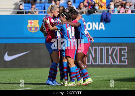 Asisat Oshoala célébration de but pendant le match entre le FC Barcelone et Real Sociedad, correspondant à la semaine 8 de la Liga Iberdrola, joué au stade Johan Cruyff, le 31th octobre 2021, à Barcelone, Espagne. -- (photo par Urbanandsport/NurPhoto) Banque D'Images