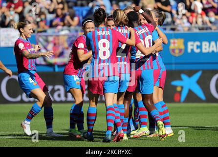 Asisat Oshoala célébration de but pendant le match entre le FC Barcelone et Real Sociedad, correspondant à la semaine 8 de la Liga Iberdrola, joué au stade Johan Cruyff, le 31th octobre 2021, à Barcelone, Espagne. -- (photo par Urbanandsport/NurPhoto) Banque D'Images