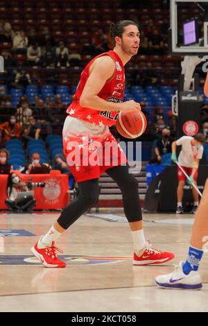 Davide Alviti (AX Armani Exchange Olimpia Milano) pendant le championnat italien de basket-ball A Serie Championship A|X Armani Exchange Milano vs Banco di Sardegna Sassari sur 31 octobre 2021 au Forum Mediolanum de Milan, Italie (photo de Savino Paolella/LiveMedia/NurPhoto) Banque D'Images