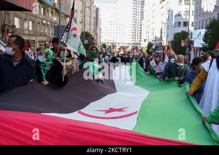 Manifestation ce samedi au centre de Madrid des membres et des partisans du peuple sahraoui pour demander la "libération du Sahara Occidental" coïncidant avec le 46th anniversaire des accords tripartites de Madrid (1975), par lesquels le Sahara a cessé d'être une province espagnole. À Madrid 13 novembre, 2021 Espagne (photo par Oscar Gonzalez/NurPhoto) Banque D'Images