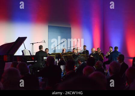 Les musiciens des Carabinieri lors de la nouvelle Présentation du calendrier historique 2022 des Carabinieri sur 15 novembre 2021 à la Galerie Nazionale d&#39;Arte Moderna à Roma, Italie (photo de Gloria Imbrogno/LiveMedia/NurPhoto) Banque D'Images