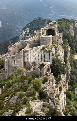 Le château de Peyrepertuse, région Languedoc-Roussillon en ruines Banque D'Images