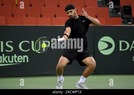 Nicolae Frunza en action pendant la Devi Cup: Roumanie / Pérou jour 1, BT Arena, Cluj-Napoca- 27 novembre 2021 (photo de Flaviu Buboi/NurPhoto) Banque D'Images