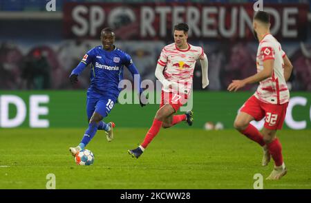 Moussa Diaby de Leverkusen pendant Rb Leipzig contre Leverkusen, Bundesliga, au stade de Redbull, Leipzig, Allemagne sur 28 novembre 2021. (Photo par Ulrik Pedersen/NurPhoto) Banque D'Images