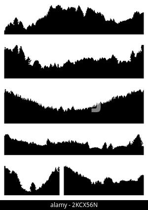 Différentes silhouettes de montagne avec arbres Illustration de Vecteur