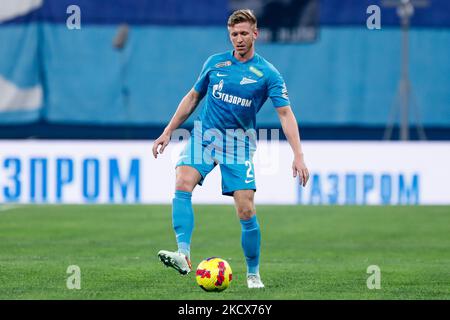 Dmitri Chistyakov, de Zenit Saint-Pétersbourg, en action lors du match de la première Ligue russe entre le FC Zenit Saint-Pétersbourg et le FC Rostov sur 3 décembre 2021 à l'arène Gazprom à Saint-Pétersbourg, en Russie. (Photo de Mike Kireev/NurPhoto) Banque D'Images