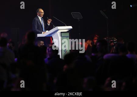 Un expert des médias français d'extrême-droite et le candidat à la présidentielle de 2022 Eric Zemmour prononcera un discours lors de son rallye de campagne à Villepinte, près de Paris, sur 5 décembre 2021. (Photo de Michel Stoupak/NurPhoto) Banque D'Images