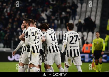 Juventus FC fête pendant la série Un match entre Juventus FC et Genova CFC au stade Allianz, à Turin, Italie, le 5 décembre 2021 (photo d'Alberto Gandolfo/NurPhoto) Banque D'Images