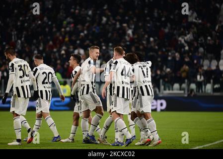 Juventus FC fête pendant la série Un match entre Juventus FC et Genova CFC au stade Allianz, à Turin, Italie, le 5 décembre 2021 (photo d'Alberto Gandolfo/NurPhoto) Banque D'Images