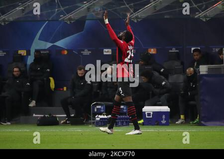 Fikayo Tomori de l'AC Milan célèbre après avoir inscrit un but lors du match de la Ligue des champions de l'UEFA entre l'AC Milan et le FC Liverpool au stade Giuseppe Meazza, sur 07 décembre 2021 à Milan, Italie (photo de Mairo Cinquetti/NurPhoto) Banque D'Images