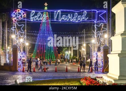 Un arbre de Christma vu à côté de l'avenue Paseo de Montejo à Merida. Mardi, 07 décembre 2021, à Mérida, Yucatan, Mexique. (Photo par Artur Widak/NurPhoto) Banque D'Images