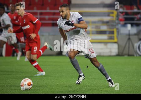 Youssef El-Arabi #11 de l'Olympiakos lors du match de la Ligue Europa entre l'équipe belge de football Royal Antwerp FC et l'équipe grecque de football Olympiacos Pireaus FC, dans le groupe D de la Ligue Europa de l'UEFA. Stade Bosuilstadion à Anvers, Belgique sur 9 décembre 2021 (photo de Nicolas Economou/NurPhoto) Banque D'Images