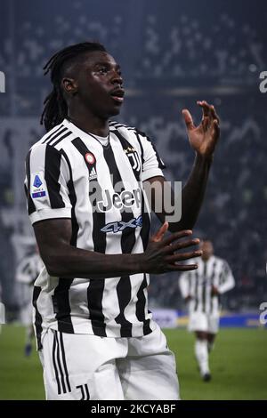 Juventus avance Moise Kean (18) célèbre après avoir marquant son but du faire 1-0 pendant la série Un match de football n.19 JUVENTUS - CAGLIARI sur 21 décembre 2021 au stade Allianz à Turin, Piémont, Italie. (Photo de Matteo Bottanelli/NurPhoto) Banque D'Images