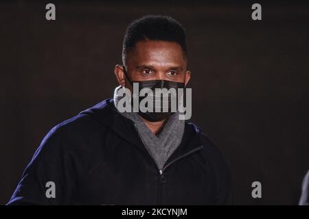 Samuel ETO'o ancien joueur du FC Barcelone pendant le match de la Liga Santander entre le RCD Mallorca et le FC Barcelone au stade son Moix sur 02 janvier 2022 à Majorque, en Espagne. (Photo par Xavier Bonilla/NurPhoto) Banque D'Images