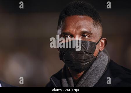 Samuel ETO'o ancien joueur du FC Barcelone pendant le match de la Liga Santander entre le RCD Mallorca et le FC Barcelone au stade son Moix sur 02 janvier 2022 à Majorque, en Espagne. (Photo par Xavier Bonilla/NurPhoto) Banque D'Images