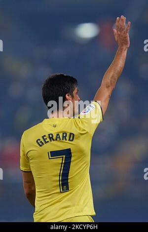 Gérard Moreno de Villarreal CF célèbre le troisième but de son côté lors du match de la Liga Santander entre Villarreal CF et Levante UD à l'Estadio de la Ceramica, 3 janvier 2022, Villarreal, Espagne. (Photo de David Aliaga/NurPhoto) Banque D'Images
