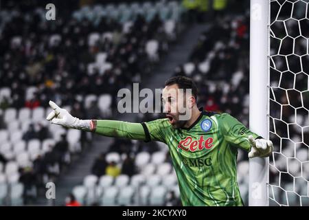 Le gardien de but de Naples David Ospina (25) gestes pendant la série Un match de football n.20 JUVENTUS - NAPOLI on 06 janvier 2022 au stade Allianz à Turin, Piémont, Italie. Résultat final: Juventus-Napoli 1-1. (Photo de Matteo Bottanelli/NurPhoto) Banque D'Images