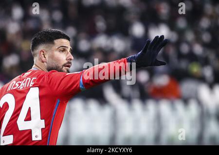 Napoli avance Lorenzo Insigne (24) gestes pendant la série Un match de football n.20 JUVENTUS - NAPOLI sur 06 janvier 2022 au stade Allianz à Turin, Piémont, Italie. Résultat final: Juventus-Napoli 1-1. (Photo de Matteo Bottanelli/NurPhoto) Banque D'Images