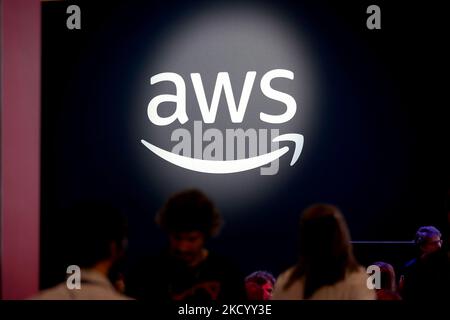 Lisbonne, Portugal. 4th novembre 2022. Le logo Amazon est représenté lors du Sommet Web 2022 à Lisbonne, au Portugal, sur 4 novembre 2022. (Image de crédit : © Pedro Fiuza/ZUMA Press Wire) Banque D'Images