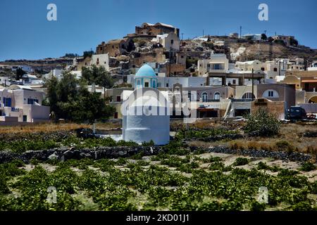 Raisins cultivés par une petite église dans le village d'Akrotiri sur l'île de Santorini, Grèce. (Photo de Creative Touch Imaging Ltd./NurPhoto) Banque D'Images