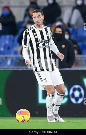 Mattia de Sciglio du FC Juventus pendant la série Un match entre AS Roma et FC Juventus au Stadio Olimpico, Rome, Italie, le 9 janvier 2022. (Photo de Giuseppe Maffia/NurPhoto) Banque D'Images