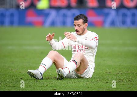 Le portrait de Milan Alessandro Florenzi réagit pendant le football italien série A match Venezia FC vs AC Milan sur 09 janvier 2022 au stade Pier Luigi Penzo à Venise, Italie (photo d'Ettore Griffoni/LiveMedia/NurPhoto) Banque D'Images