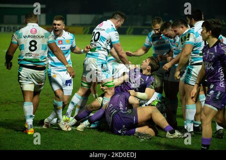 Bonheur de Benetton pendant la coupe du défi de rugby Benetton Rugby vs Dragons on 15 janvier 2022 au stade Monigo de Trévise, Italie (photo de Mattia Radoni/LiveMedia/NurPhoto) Banque D'Images